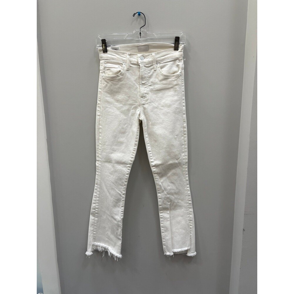 Mother The Insider Crop Step Fray Fairest of Them All White Denim Jeans 25